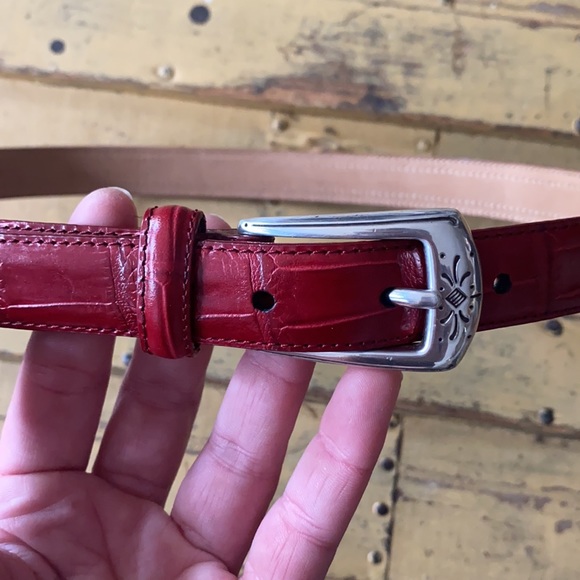 BRIGHTON 100% LEATHER BELT RED CROCODILE TEXT VINTAGE SILVER BOHO WESTERN BELT M main image 11